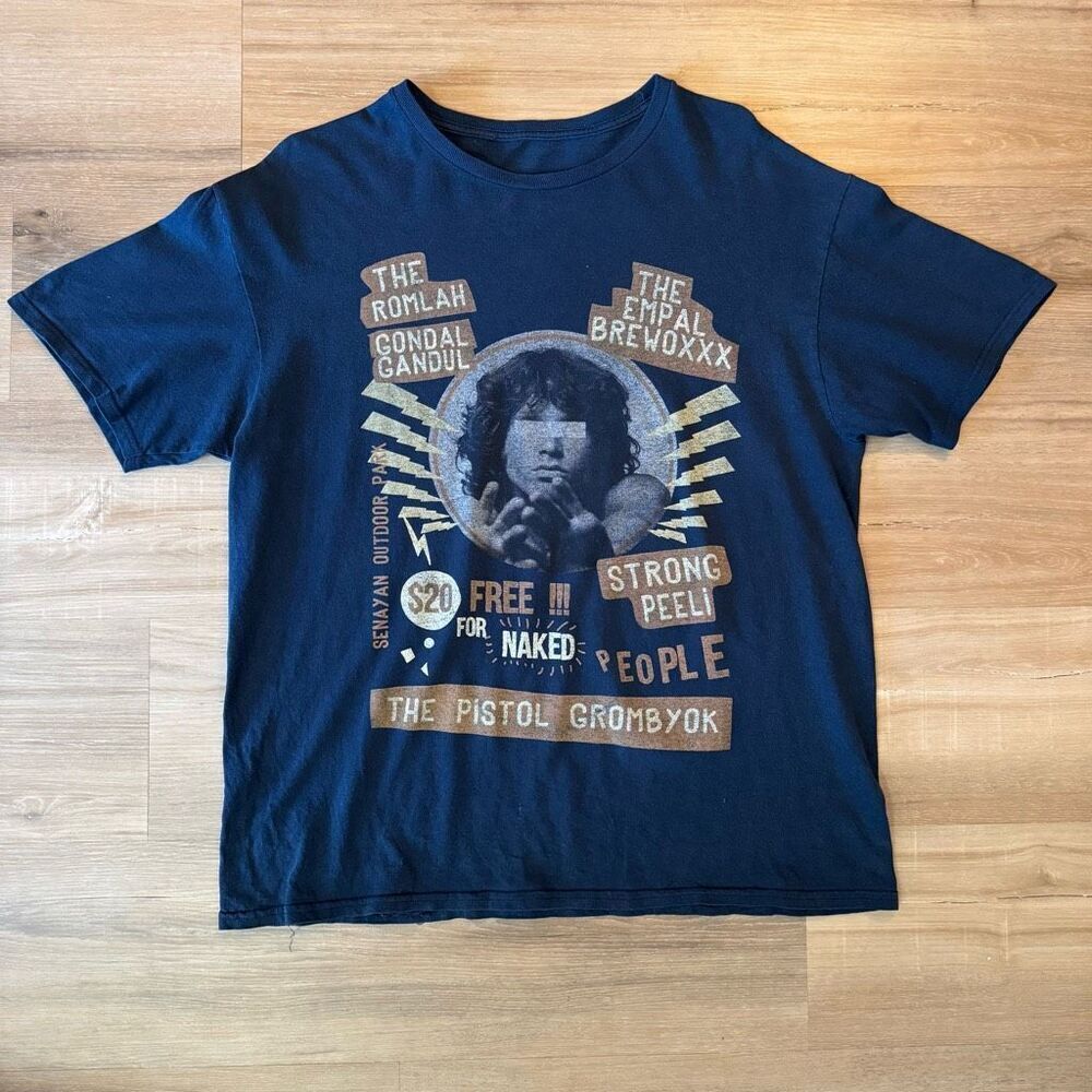 Art To Wear Music Tee Shirt Blue Jim Morrison Concert Event Retro Indie Size XL